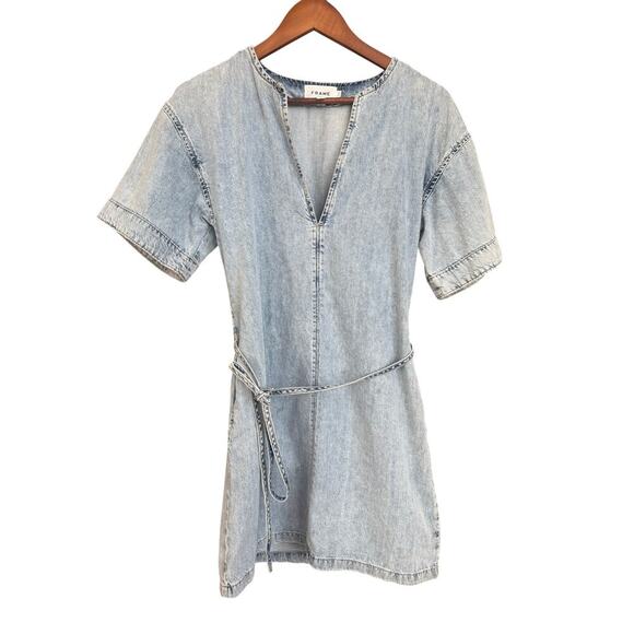 FRAME Kaftan Denim Minidress in Breezy Size XS $345 retail with pockets - Picture 2 of 12